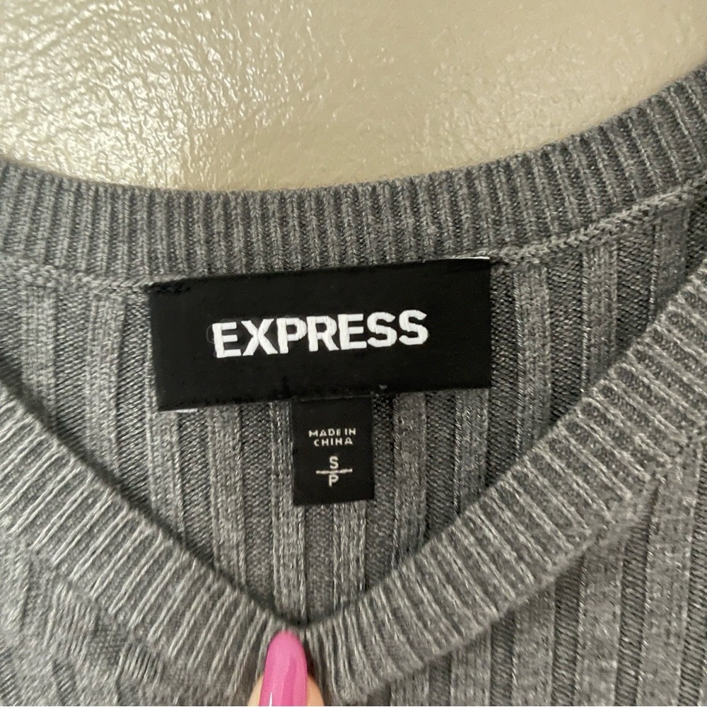 Express Long Sleeve Gray Ribbed Dress - Picture 2 of 3